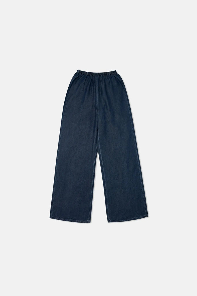 fibflx women's clothes tencel drape wide leg pants straight fit dark blue denim