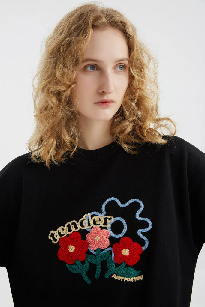 fibflx women's clothes sweatshirt crewneck graphic black