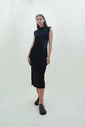 fibflx women's clothes high neck mock neck black midi dress slim fit