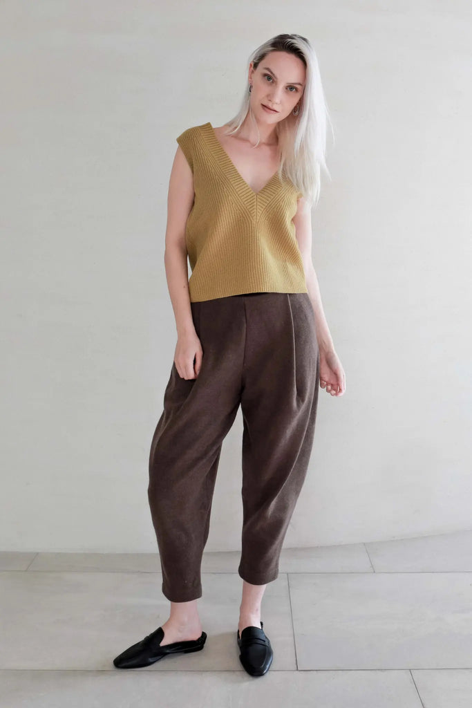 Fibflx women's clothes warm winter pants high waist carrot pants brown 