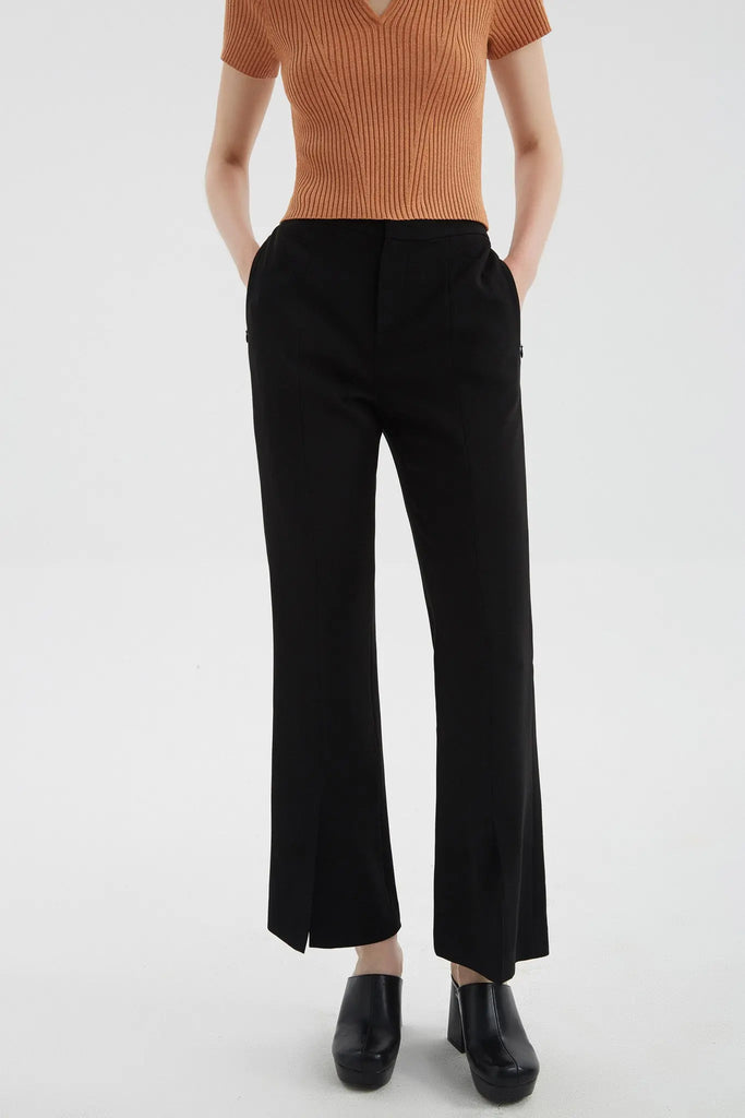 fibflx women's clothes high waist flare pants black triacetate