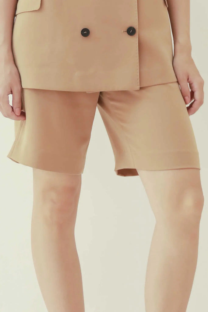 fibflx women's clothes formal shorts khaki bermuda shorts dress shorts beige triacetate