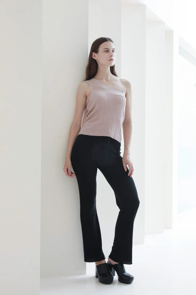 fibflx women's clothes knitted flare pants winter pull up pants linen merino wool black