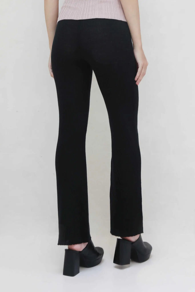 fibflx women's clothes knitted flare pants winter pull up pants linen merino wool black