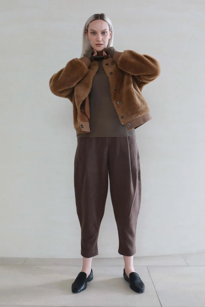 Fibflx women's clothes lamb shearling teddy jacket in brown fur jacket wool winter coat jacket bomber jacket