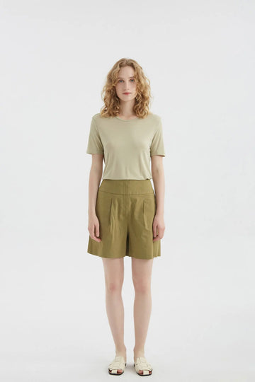 fibflx women's clothes summer linen spandex shorts wide leg loose shorts green