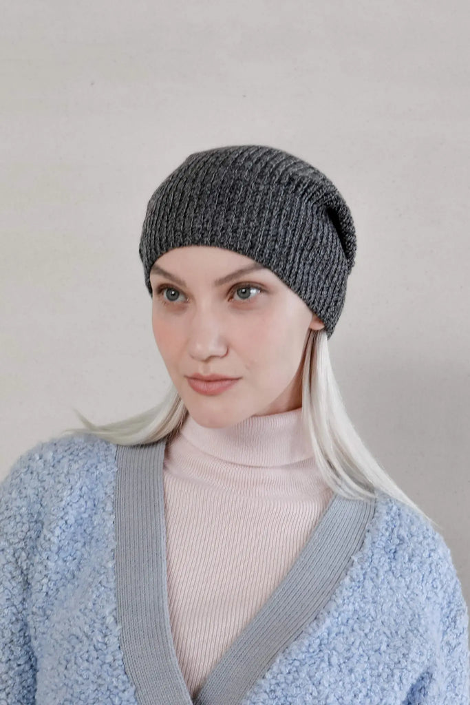 Merino Wool Knit Beanie Grey