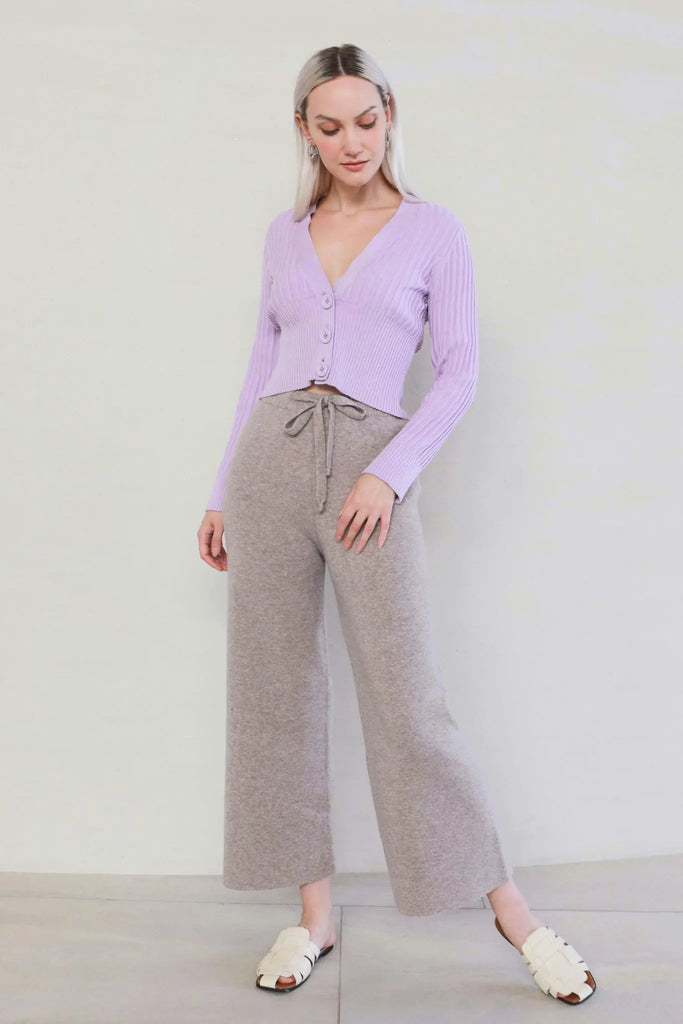 Fibflx women's merino wool pants beige wide leg pants with drawstrings winter gift lounge
