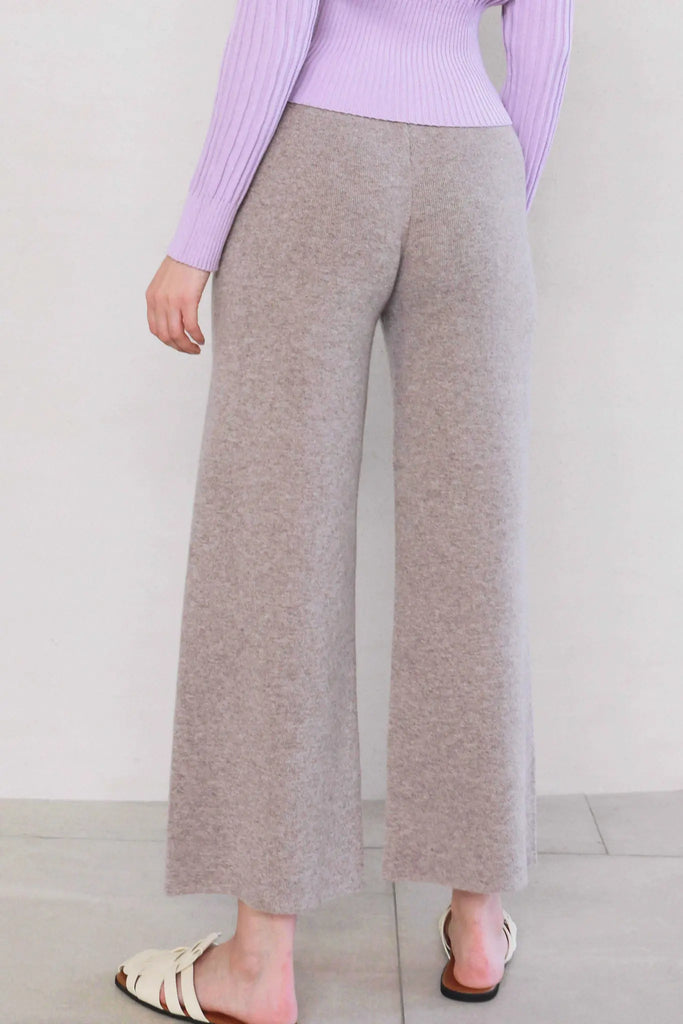 Fibflx women's merino wool pants beige wide leg pants with drawstrings winter gift lounge