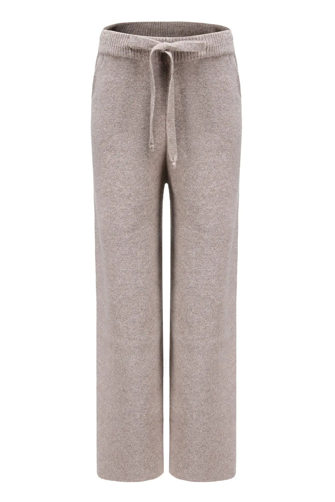 Fibflx women's merino wool pants beige wide leg pants with drawstrings winter gift lounge