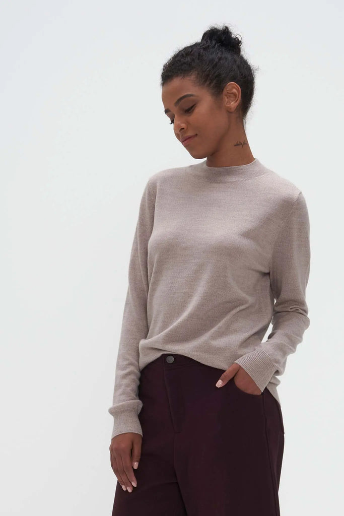 Merino Wool Mock Neck Sweater Barley Beige
