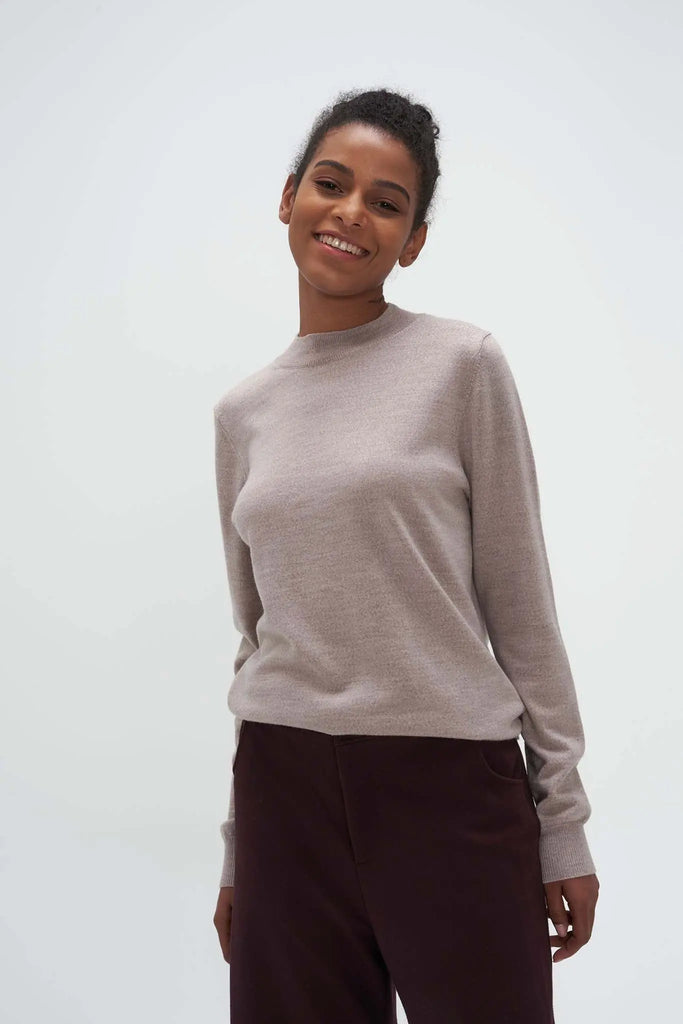 Merino Wool Mock Neck Sweater Barley Beige