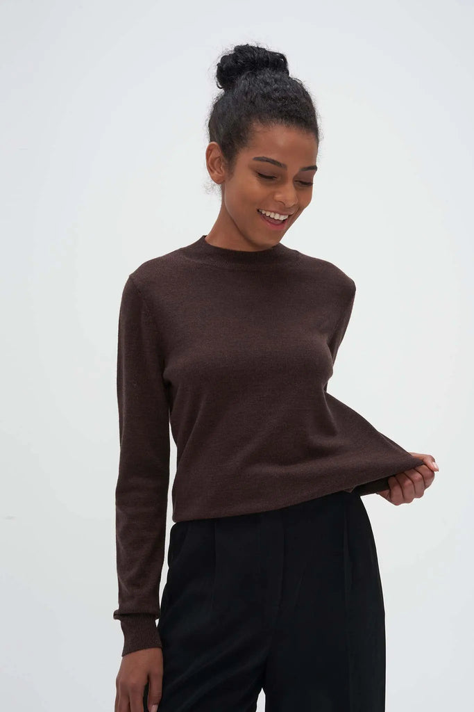 Merino Wool Mock Neck Sweater Brown