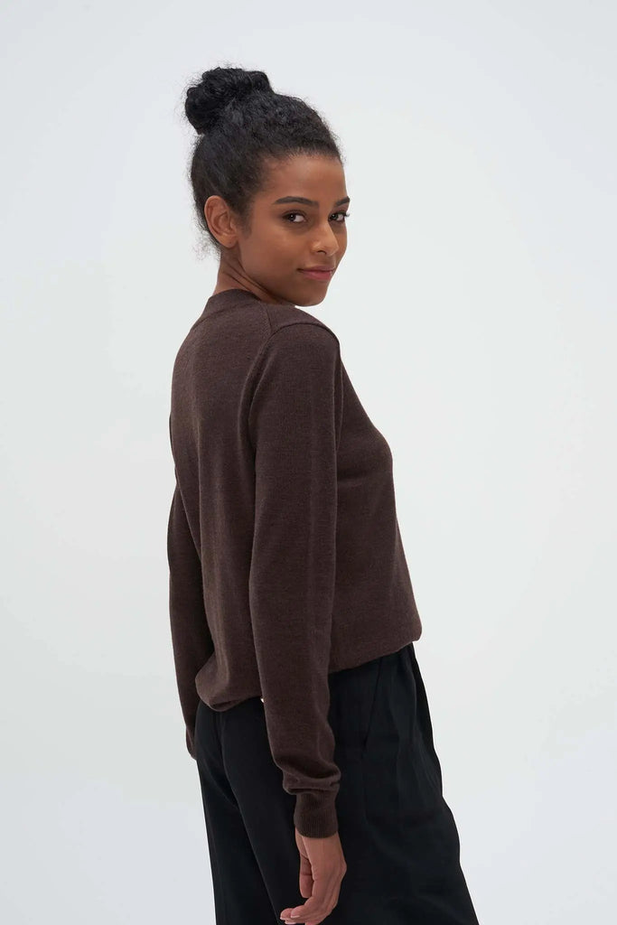 Merino Wool Mock Neck Sweater Brown