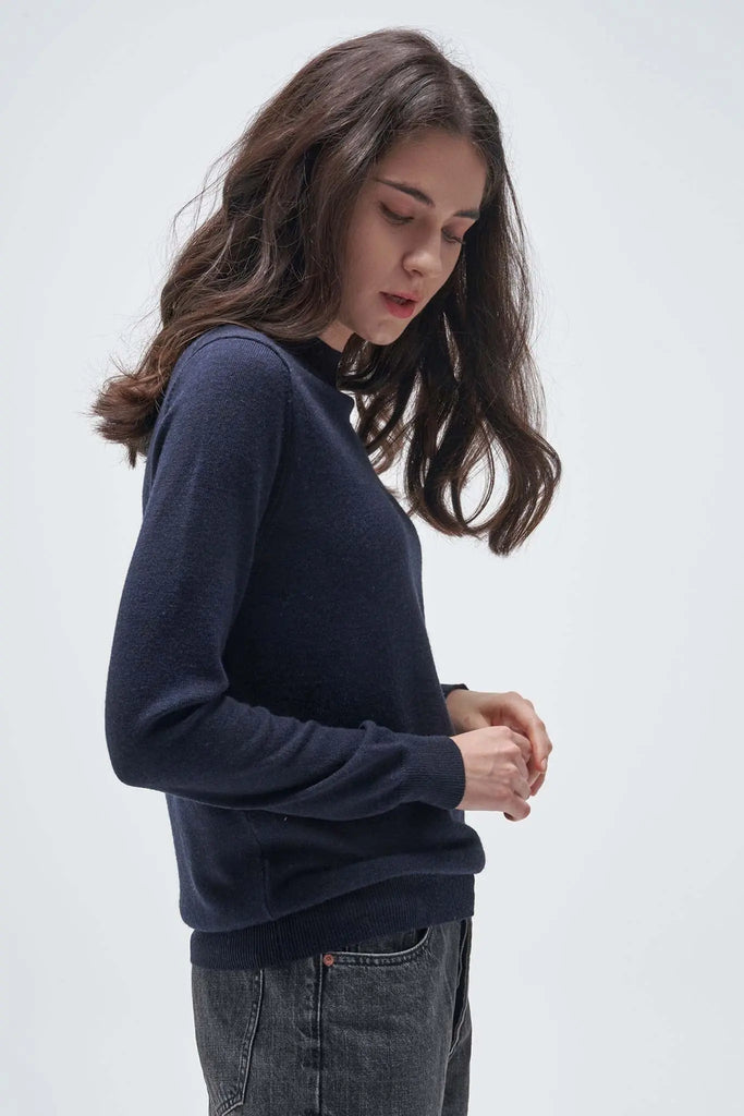 Merino Wool Mock Neck Sweater Navy