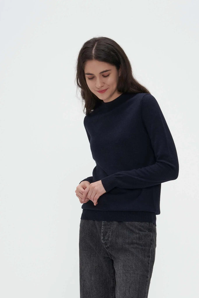 Merino Wool Mock Neck Sweater Navy