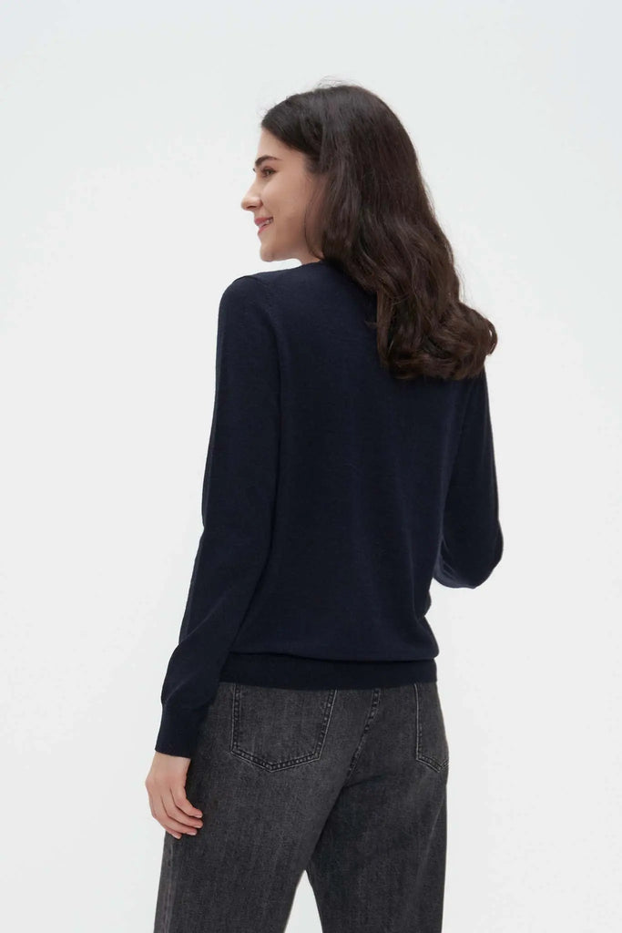 Merino Wool Mock Neck Sweater Navy