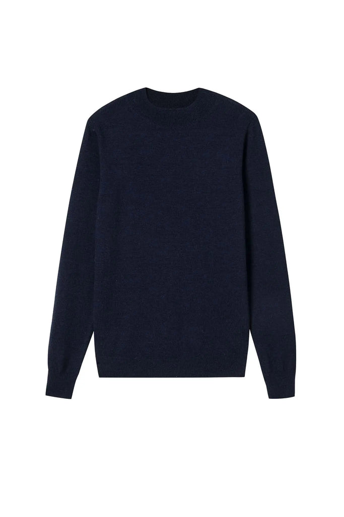 Merino Wool Mock Neck Sweater Navy