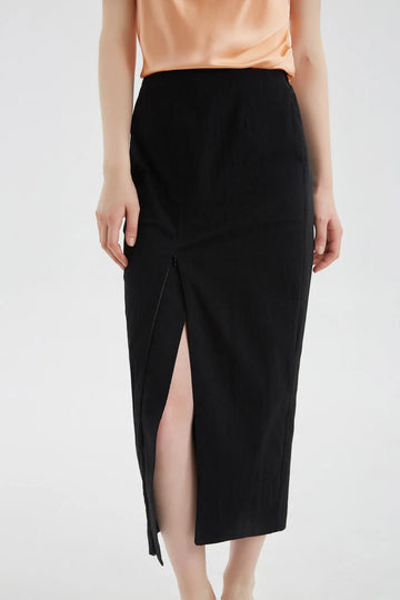 fibflx women's summer clothes midi skirt side slit with zipper black