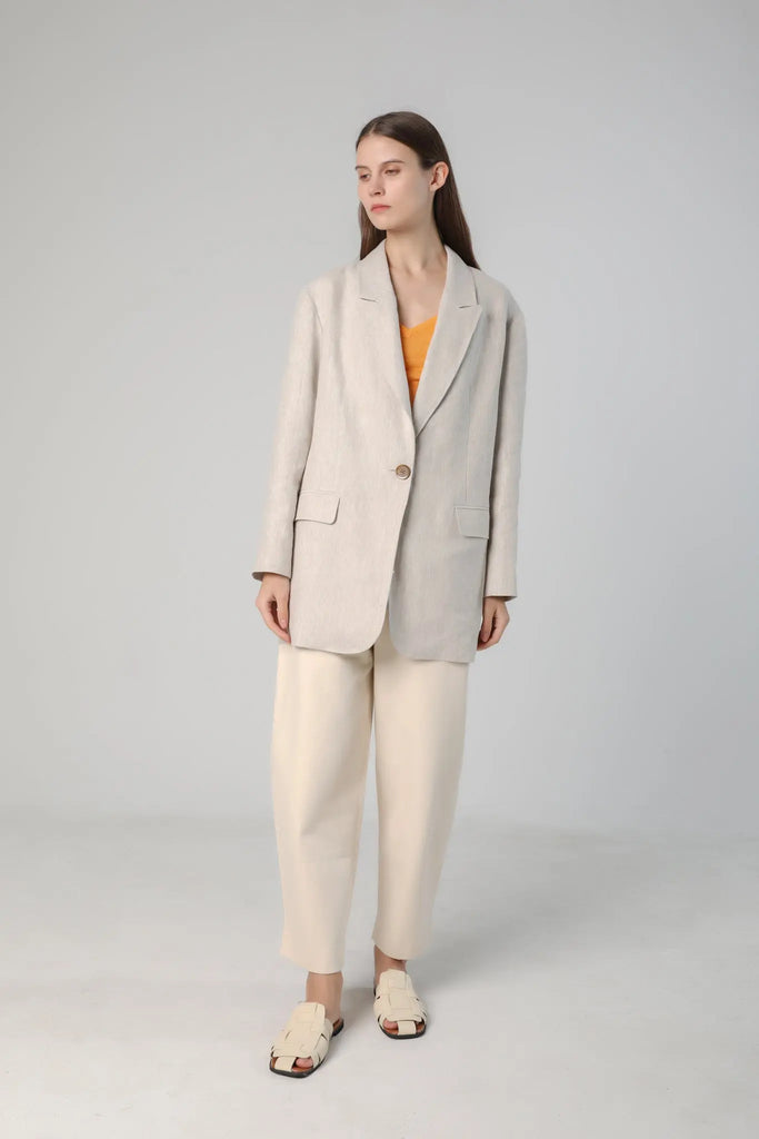 fibflx women's jacket 100% linen oversized linen blazer business casual summer white 