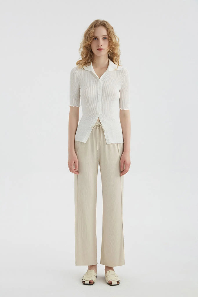 fibflx women's clothes summer polo collar button down short sleeve t shirt cotton nylon fabric white