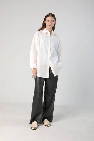 fibflx women's clothes relaxed button down shirt 100% cotton oversize collared shirt white