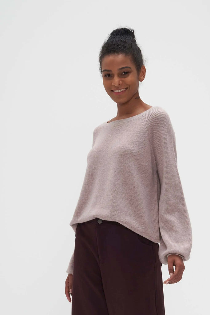 Relaxed Boat Neck Merino Wool Sweater Barley Beige