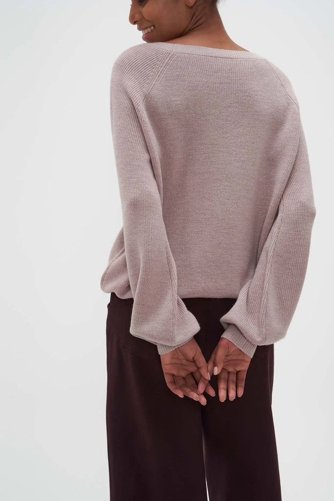 Relaxed Boat Neck Merino Wool Sweater Barley Beige