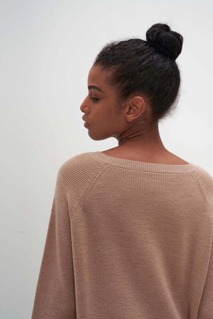 Relaxed Boat Neck Merino Wool Sweater Desert Camel