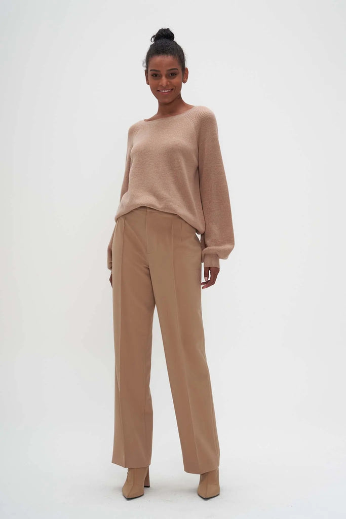 Relaxed Boat Neck Merino Wool Sweater Desert Camel