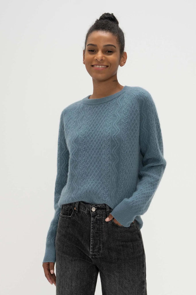 Fibflx Relaxed Cable Knit Cashmere Sweater Harbor