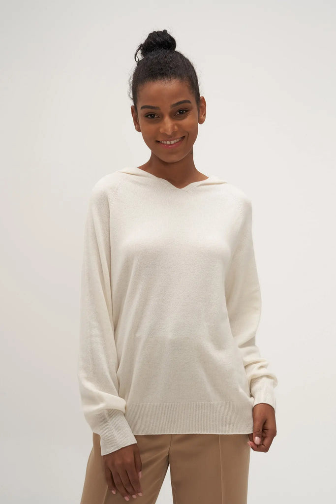 fibflx women's long sleeve knit hoodie cashmere wool white seamless