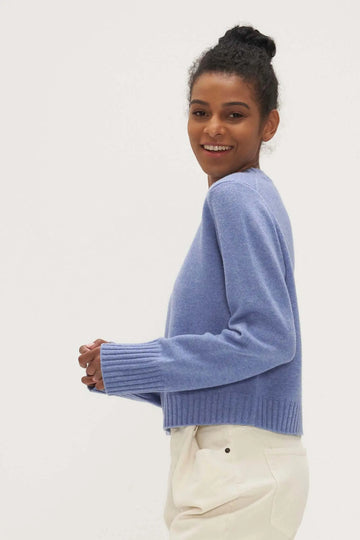 Ribbed Edge Sweater in Cashmere and Wool Blue