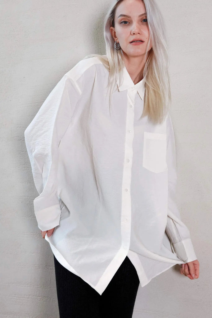 Fibflx women's silk button down shirt white oversize white with collar