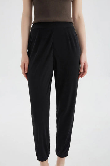 fibflx women's clothes summer fall knitted silk joggers elastic waistband pants slim sweatpants black