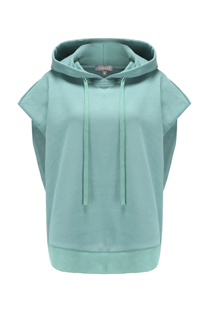 fibflx women's sleeveless hoodie terry cotton casual work out top green drop shoulders