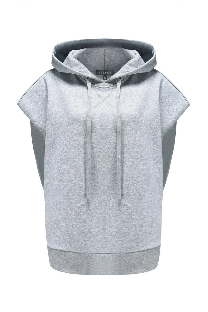 fibflx women's sleeveless hoodie terry cotton casual work out top grey wide drop shoulders