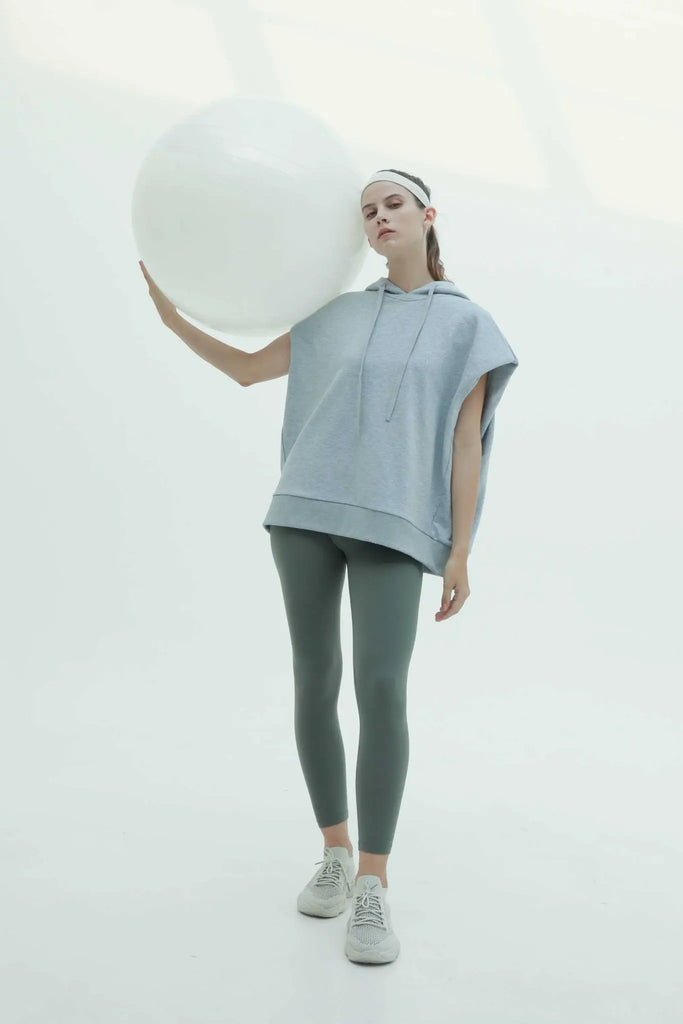 fibflx women's sleeveless hoodie terry cotton casual work out top grey wide drop shoulders