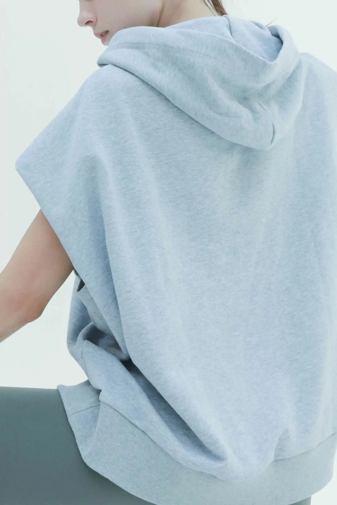 fibflx women's sleeveless hoodie terry cotton casual work out top grey wide drop shoulders