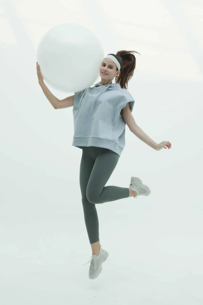 fibflx women's sleeveless hoodie terry cotton casual work out top grey wide drop shoulders