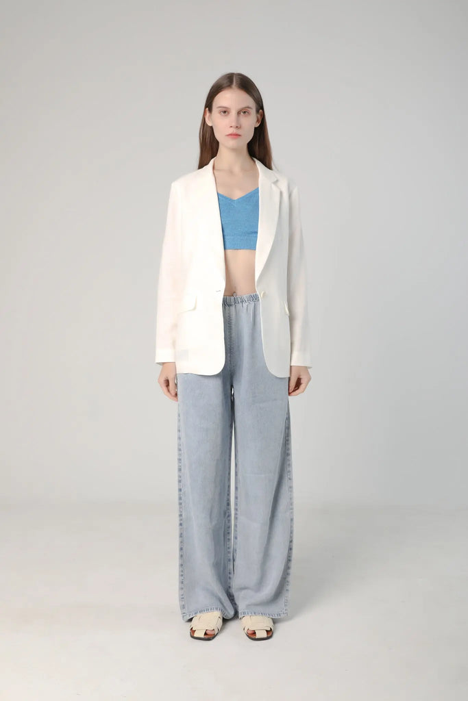 fibflx women's clothes slim fit linen blazer 100% linen business casual summer white