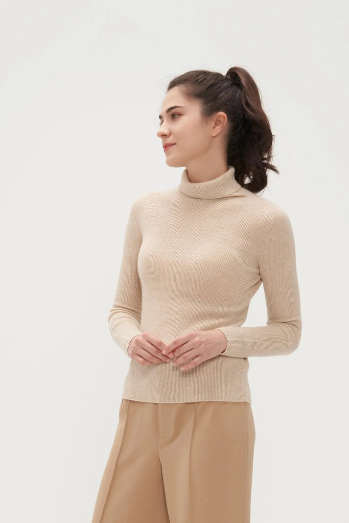 Fibflx Women's Slim Cashmere Turtleneck Sweater