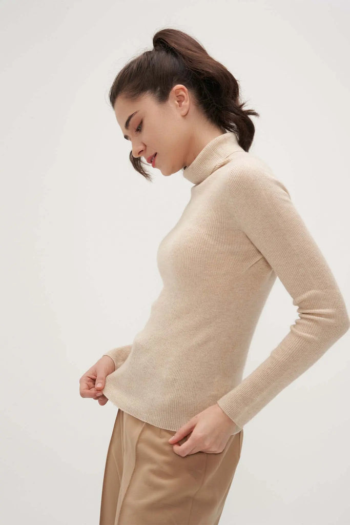 Fibflx Women's Slim Cashmere Turtleneck Sweater