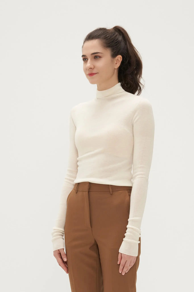 Fibflx Women's Slim Seamless Wool Turtleneck Sweater