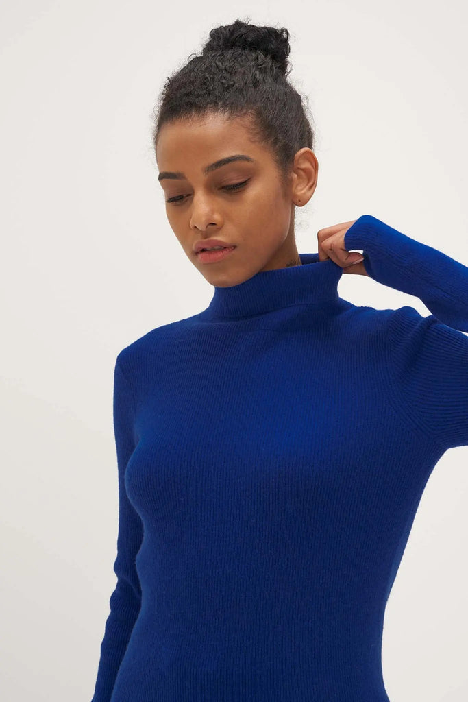 Fibflx Women's Slim Turtleneck Cashmere Sweater with Thumb Holes