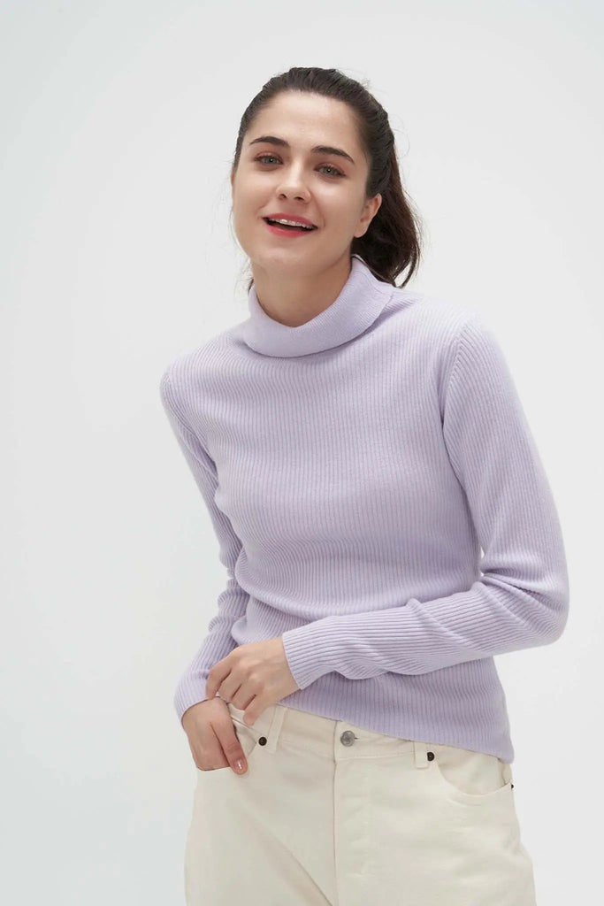 Fibflx Women's Slim Turtleneck Sweater in Cashmere and Wool