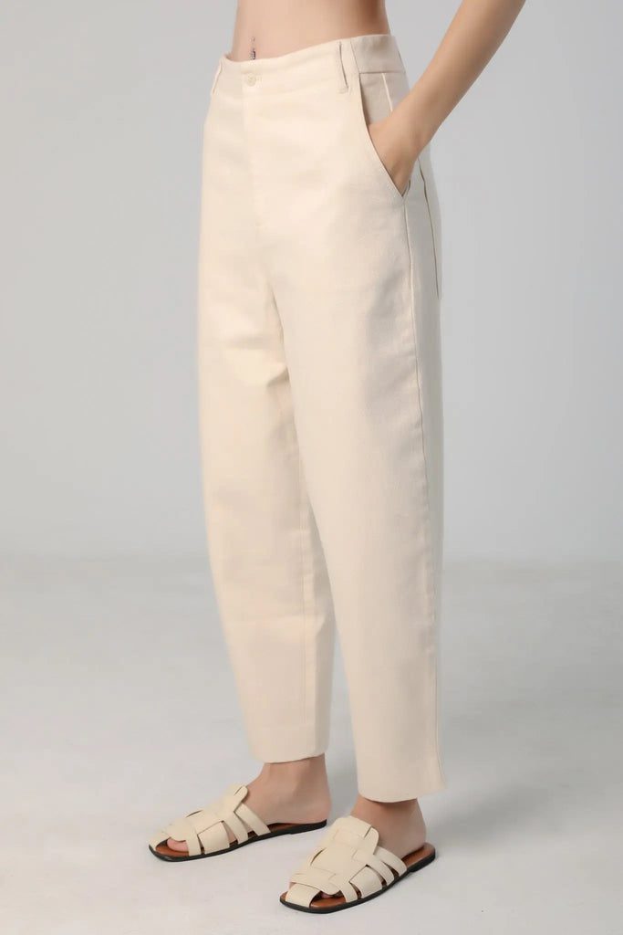 fibflx women's tapered crop pants capris jeans 100% undyed cotton white