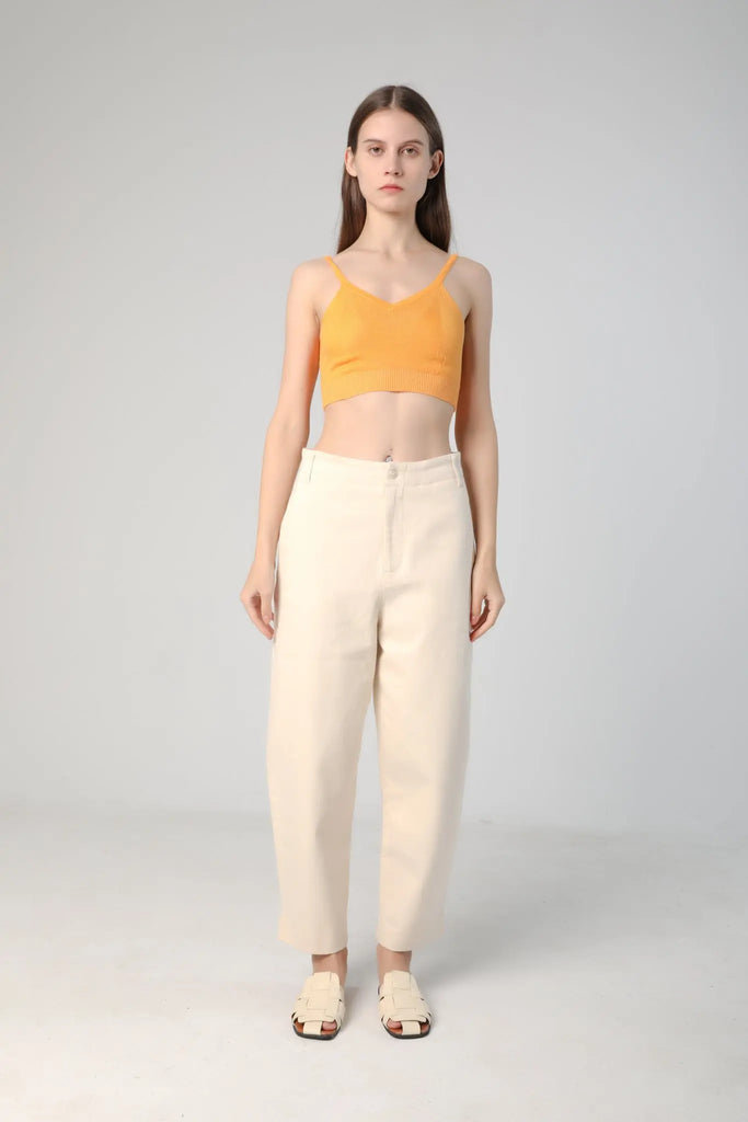 fibflx women's tapered crop pants capris jeans 100% undyed cotton white