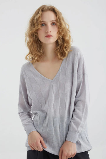 fibflx women's summer clothes light sweather checkered v neck oversized long sleeve shirt linen wool fabric grey