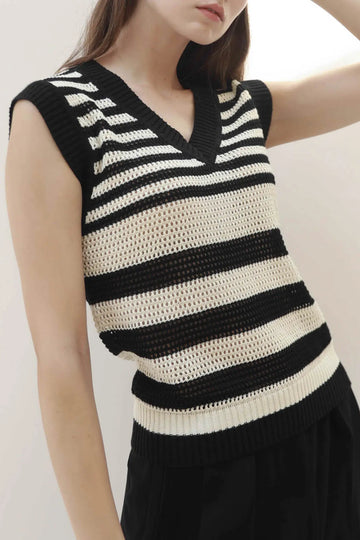 fibflx women's clothes v neck sweater vest knit black and white stripes